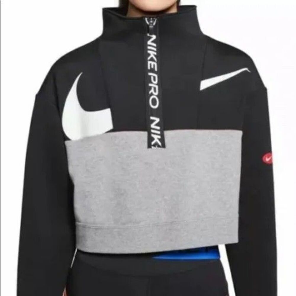 NIKE PRO Women's Get Fit Icon Clash Dri-Fit crop 1/2 Zip fleece Sweatshirt - XL